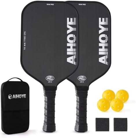 Aihoye PRO Pickleball Paddles- Raw T700 Carbon Fiber Textured Surface (CFS) with High Grit & Spin, Pickleball Paddles Set of 2 with 16MM Polypropylene Honeycomb Core, USAPA Approved  Sports & Outdoors