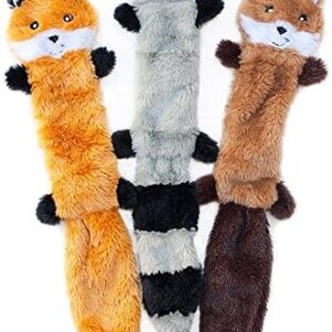 ZippyPaws Skinny Peltz - Fox, Raccoon, & Squirrel - No Stuffing Squeaky Dog Toys, Unstuffed Chew Toy for Small & Medium Breeds, Bulk Multi-Pack of 3 Soft Plush Toys, Flat No Stuffing Puppy Toys - 18"  Pet Supplies